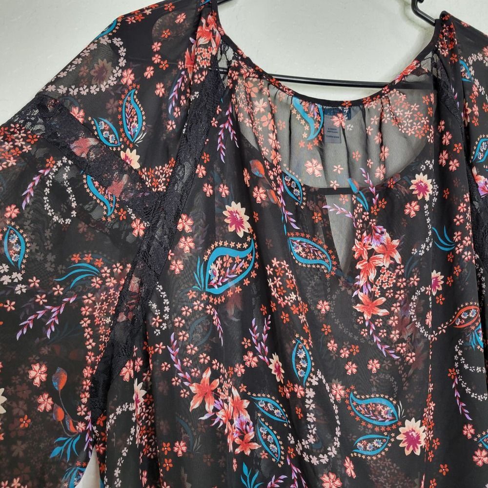 Boutique Plus Sheer Lace Detail Paisley Floral Print Long Sleeve Blouse Size 3X - Picture 7 of 7